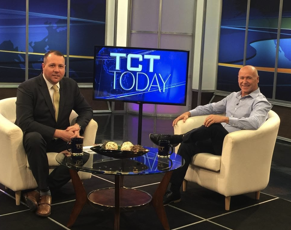 Pastor Emilio Sevilla seated during a TCT Today television interview